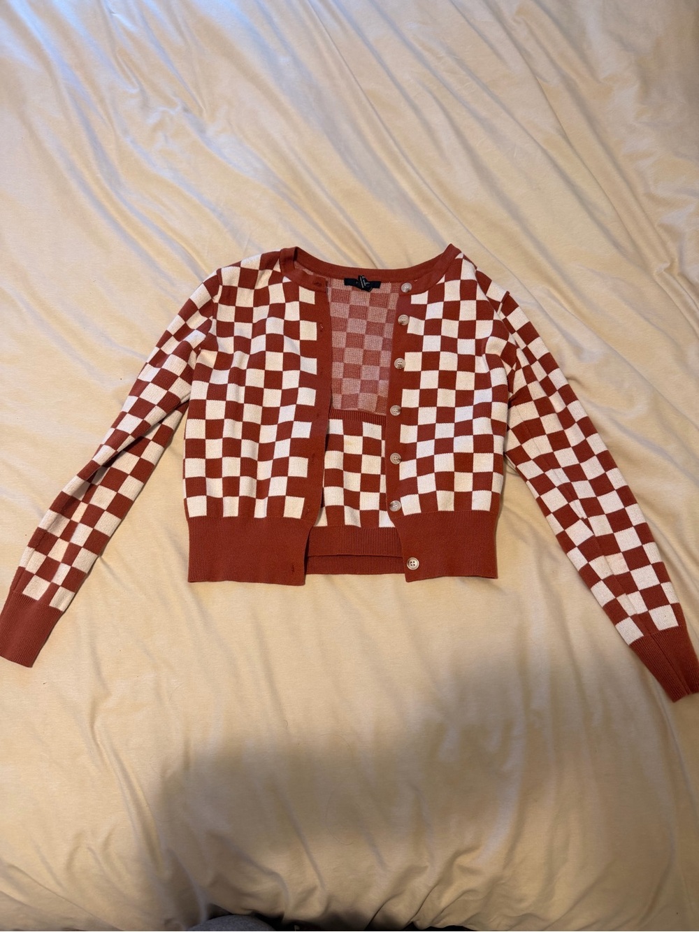 Forever 21 Rust & Cream Checkered Cardigan with Matching Tank